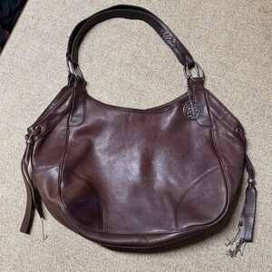 VTG Juicy Couture Y2K Hobo Shoulder Bag Gold Silver Tassel Tan Leather Silver